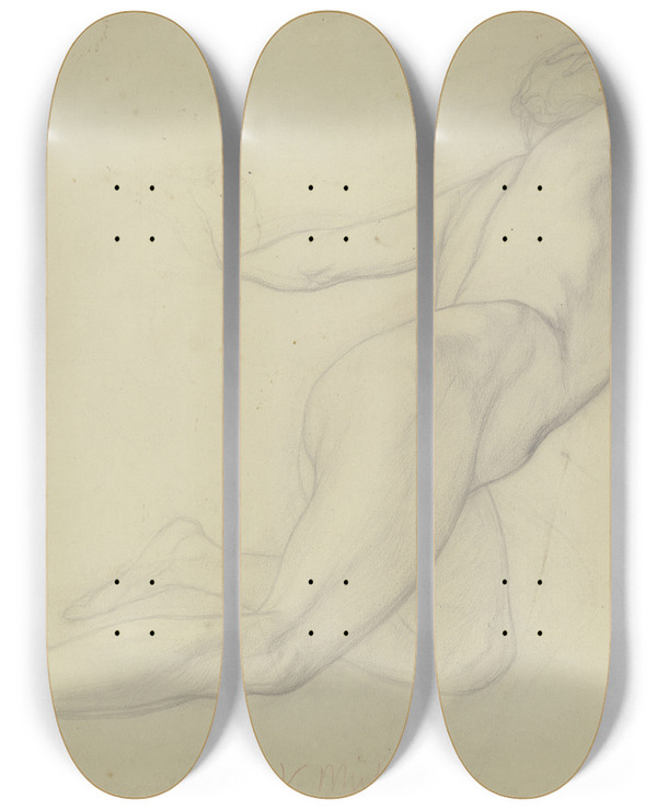 Triptych art skateboard deck of Victor Mller Kniender Weiblicher Akt In Seiten Und Rckenansicht by Victor Muller (1829-1871)