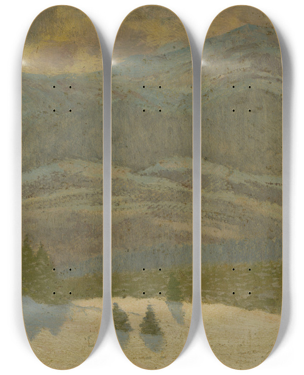 Triptych art skateboard deck of Ferdinand Katona Landscape_3 by Ferdinand Katona (1864-1932)