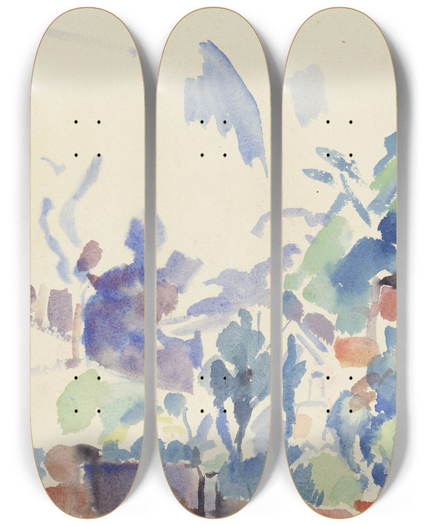 Triptych art skateboard deck of Rik Wouters Landschap Boitsfort by Rik Wouters (1882-1916)