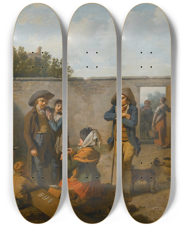 Triptych art skateboard deck of Martin Drlling The Fortune Teller by Martin Drolling (1752-1817)