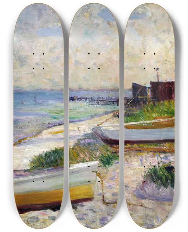 Triptych art skateboard deck of William James Glackens Beach Scene by William James Glackens (1870-1938)