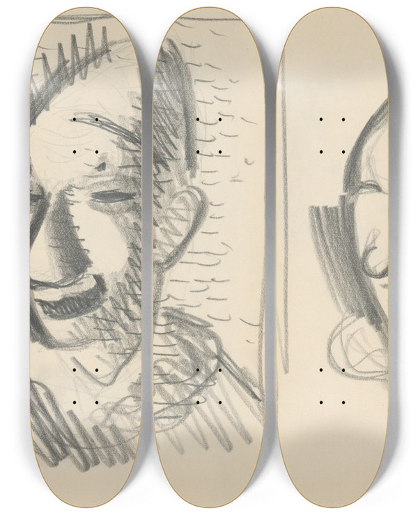 Triptych art skateboard deck of Mikul Galanda Sketchbook_82 by Mikulas Galanda (1895-1938)