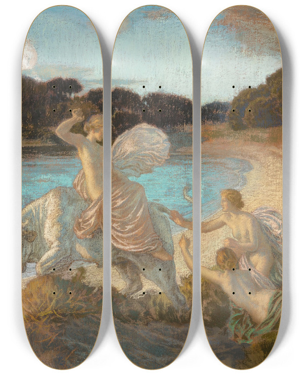 Triptych art skateboard deck of Mileren Mnard Lenlvement Deurope by mile-Ren Mnard (1862-1930)