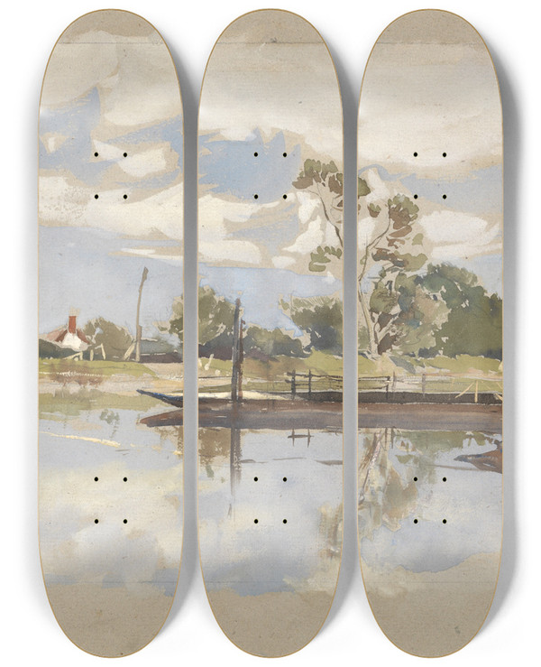 Triptych art skateboard deck of Alfred Parsons Bablock Hythe Near Oxford by Alfred Parsons (1847-1920)