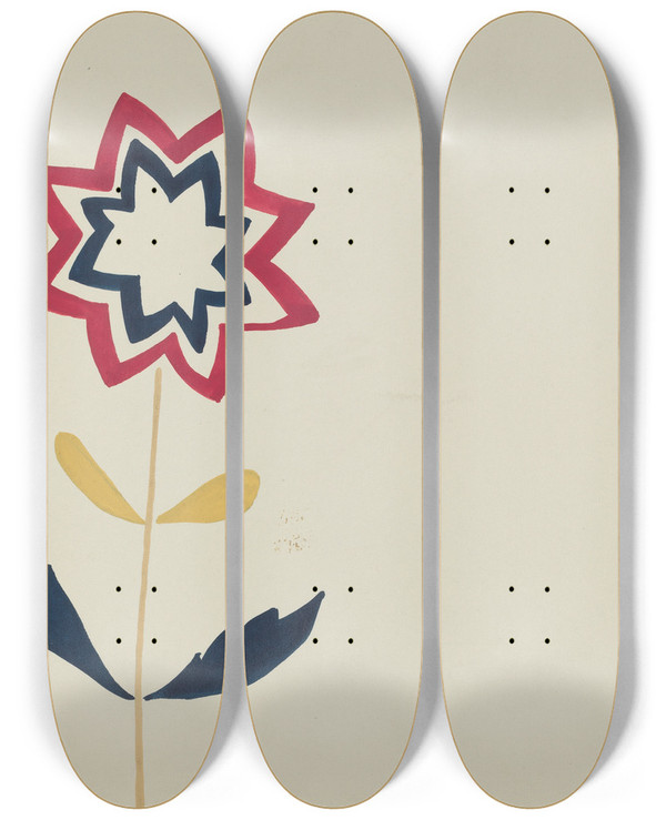 Triptych art skateboard deck of Majel G Claflin Colcha_13 by Majel G Claflin (1893-1941)