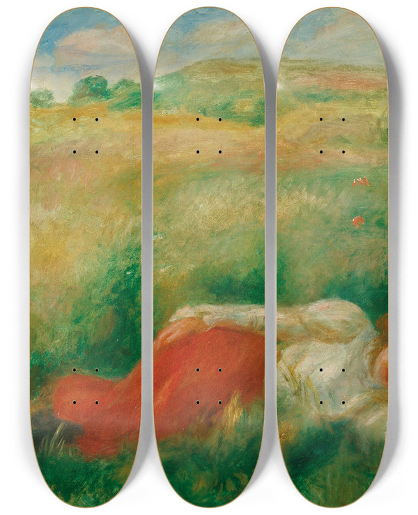 Triptych art skateboard deck of Pierreauguste Renoir Femme Couche Dans Lherbe_2 by Pierre-Auguste Renoir (1841-1919)