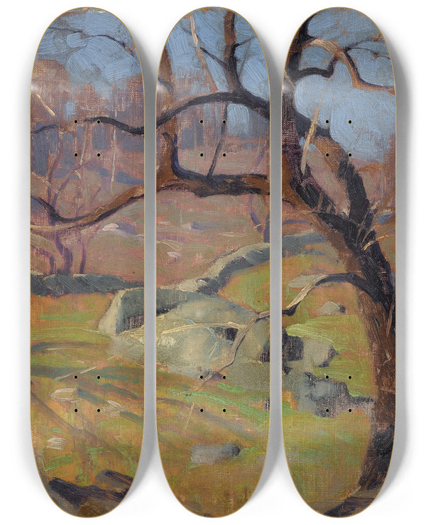 Triptych art skateboard deck of Isaac Levitan View Near Yalta by Isaac Levitan (1860-1900)