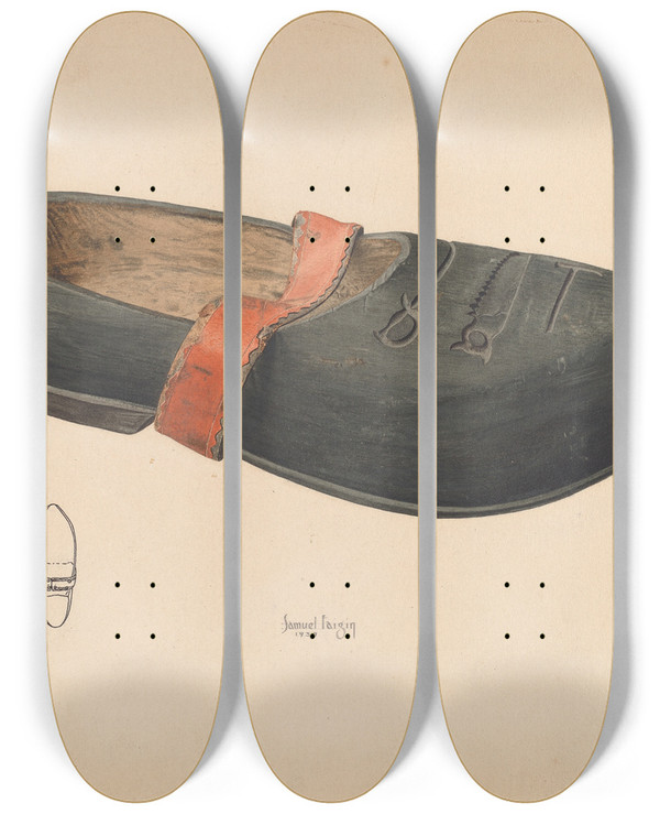 Triptych art skateboard deck of Samuel Faigin Wooden Shoe by Samuel Faigin
