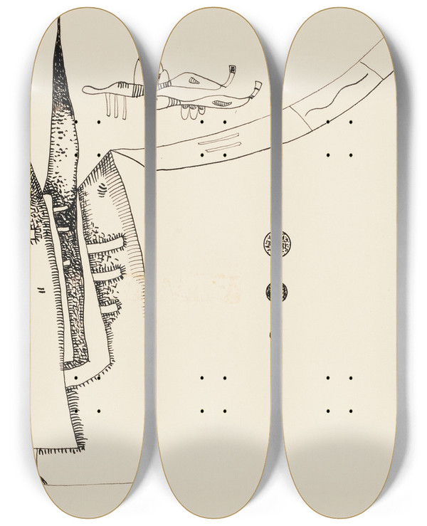 Triptych art skateboard deck of Wassily Kandinsky Ohne Titel_11 by Wassily Kandinsky (1866-1944)