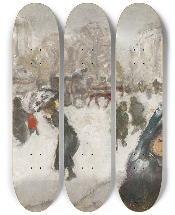 Triptych art skateboard deck of Pierre Bonnard Rue Sous La Neige by Pierre Bonnard (1867-1947)