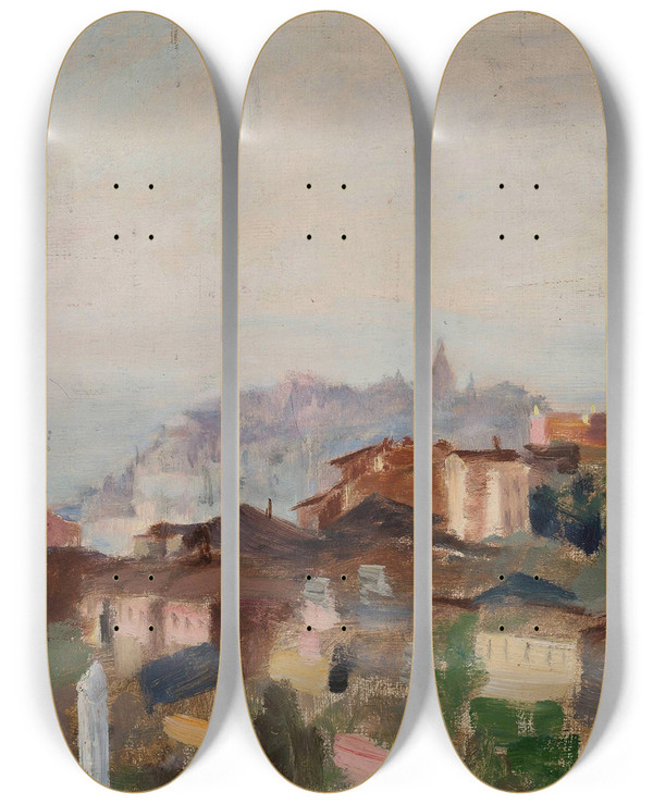 Triptych art skateboard deck of Jan Cigliski View Of Punta Del Seraglio From The Journey To Constantinople by Jan Ciaglinski (1858-1913)