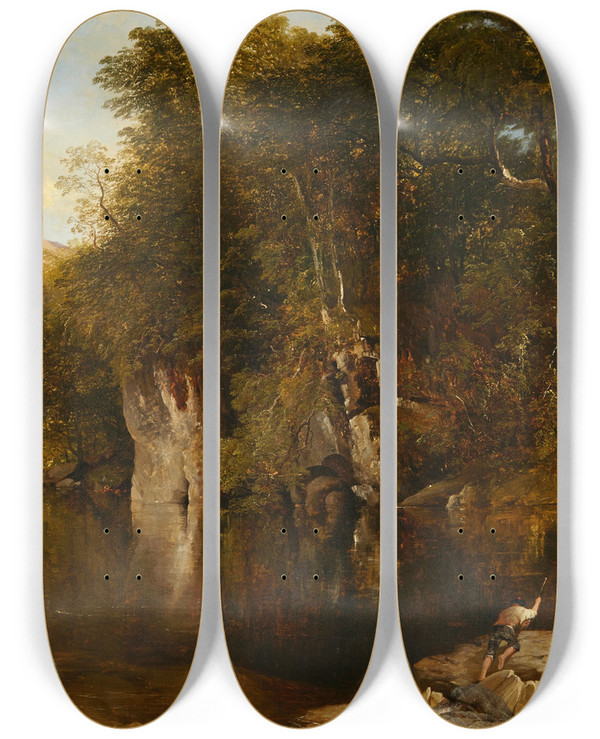 Triptych art skateboard deck of Frederick Richard Lee The Poacher by Frederick Richard Lee (1798-1879)