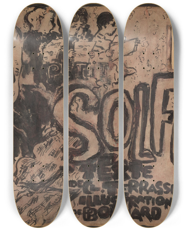 Triptych art skateboard deck of Pierre Bonnard Final Study For The Cover Of Petit Solfgeillustr by Pierre Bonnard (1867-1947)