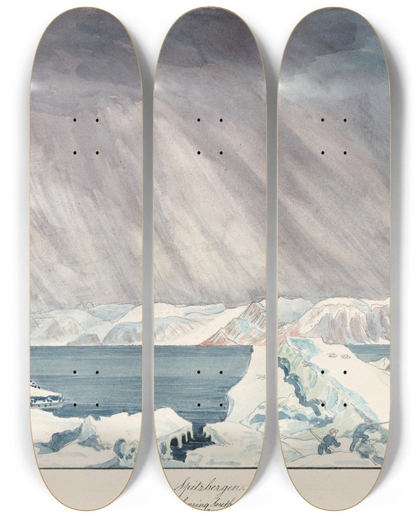 Triptych art skateboard deck of Charles Hamilton Smith Spitzbergen Bearing South by Charles Hamilton Smith (1776-1859)