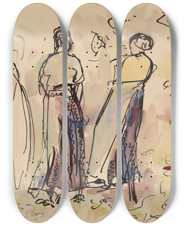 Triptych art skateboard deck of Rik Wouters Silhouettes Of Women by Rik Wouters (1882-1916)
