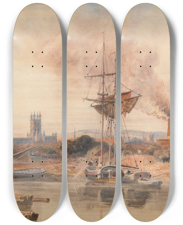 Triptych art skateboard deck of Peter Dewint Gloucester by Peter Dewint (1784-1849)