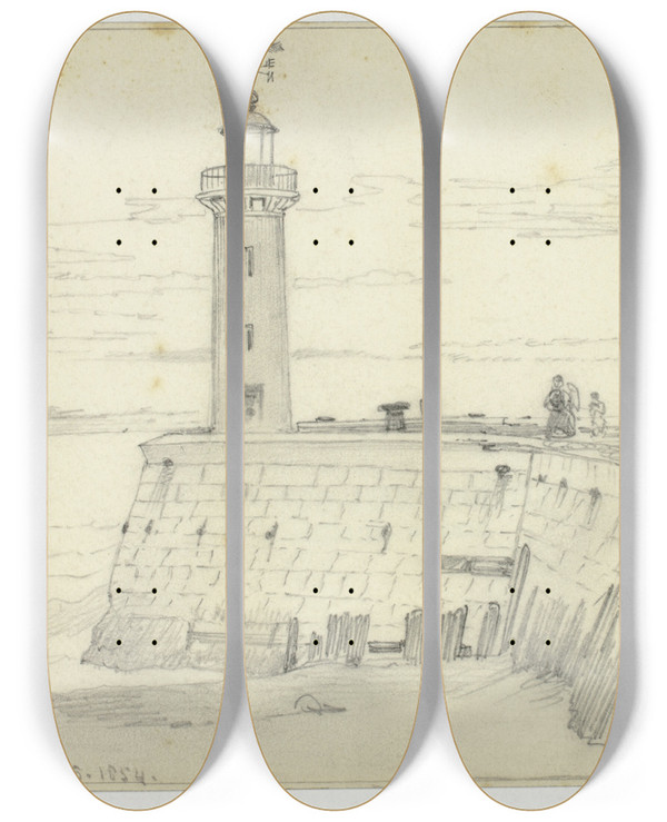 Triptych art skateboard deck of Edward William Cooke Dieppe West Pier by Edward William Cooke (1811-1880)