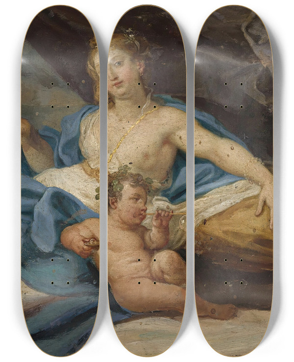Triptych art skateboard deck of Placido Costanzi Reclining Venus by Placido Costanzi (1702-1759)