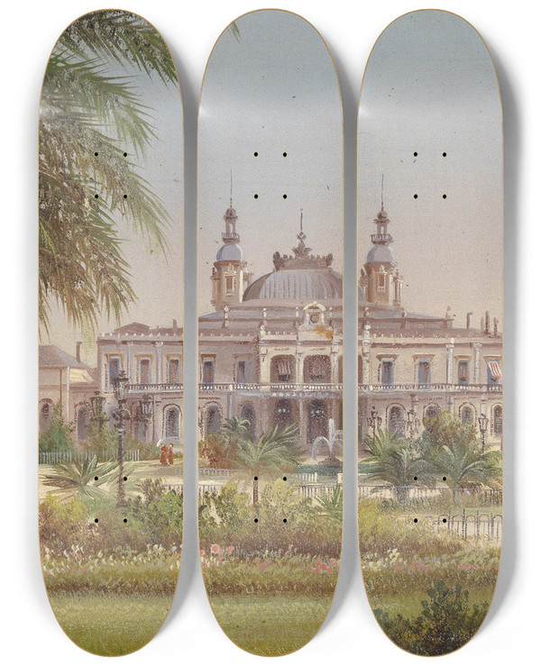 Triptych art skateboard deck of Hubert Sattler Monte Carlo by Hubert Sattler (1817-1904)