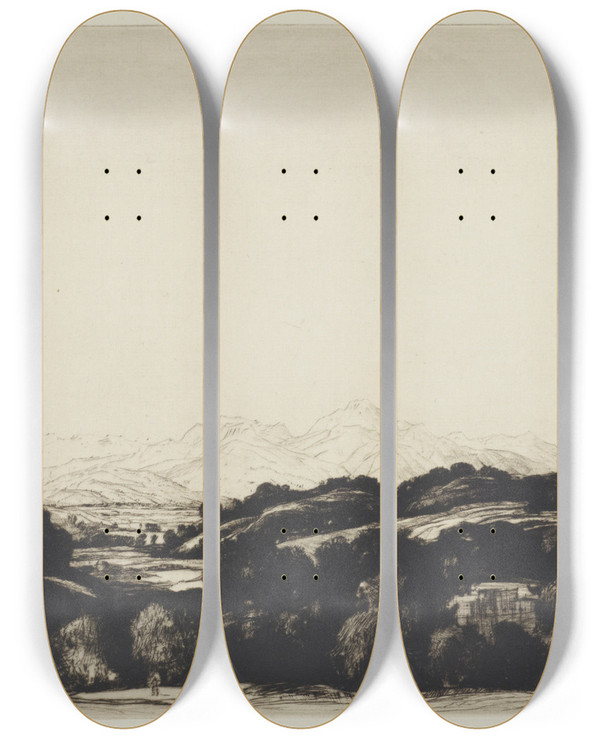 Triptych art skateboard deck of David Young Cameron Monzie by David Young Cameron (1865-1945)