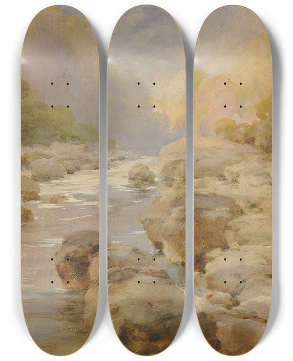 Triptych art skateboard deck of William Henry Holmes Unmodified Rock Creek About 1910 by William Henry Holmes (1846-1933)