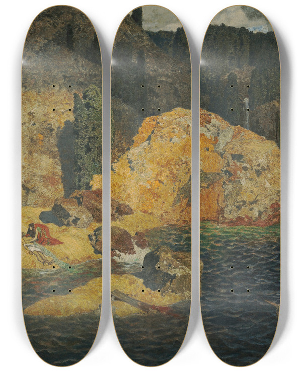 Triptych art skateboard deck of Alexander Rothaug Island Shipwreck by Alexander Rothaug (1870-1946)