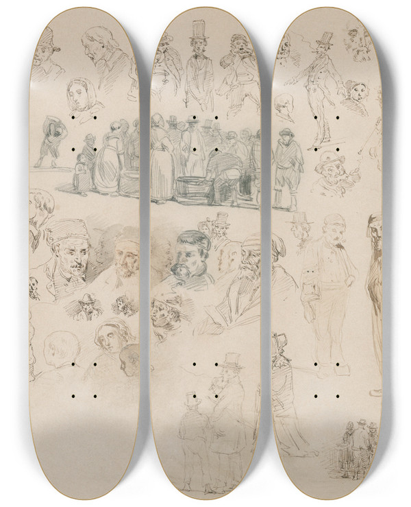 Triptych art skateboard deck of David Bles Various Figures by David Bles (1821-1899)