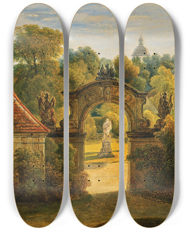 Triptych art skateboard deck of Johann Nepomuk Schdlberger A View Of A Majestic Park by Johann Nepomuk Schodlberger (1779-1853)