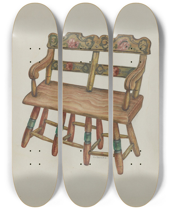 Triptych art skateboard deck of Austin L Davison Doll Settee by Austin L Davison