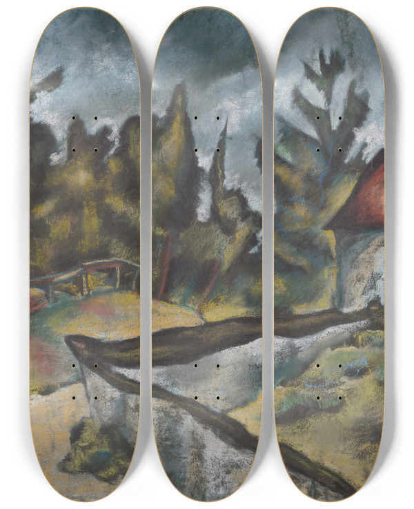 Triptych art skateboard deck of Kontantn Bauer Koick Kalvria by Konstantin Bauer (1893-1928)