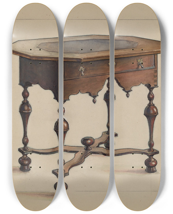 Triptych art skateboard deck of M Rosenshieldvonpaulin Slatetop Table_2 by M. Rosenshield-von-Paulin