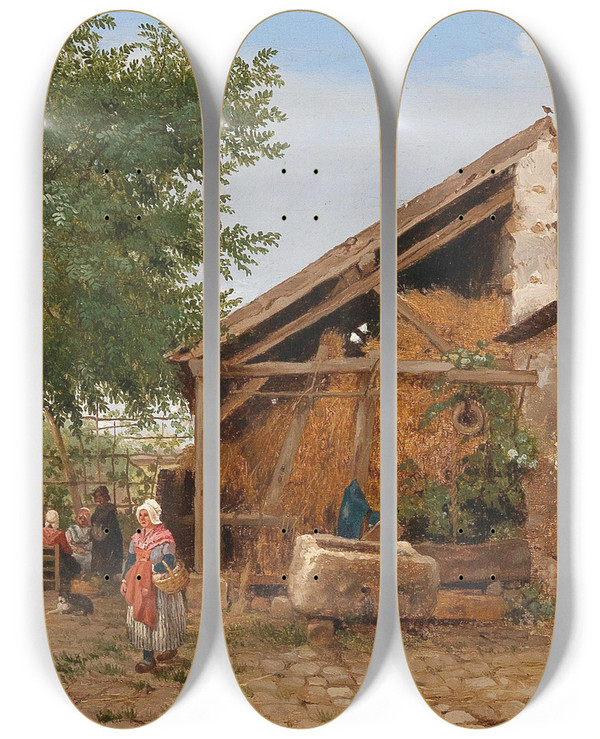 Triptych art skateboard deck of Giuseppe Canella Scene Of Italian Folk Life by Giuseppe Canella (1788-1847)