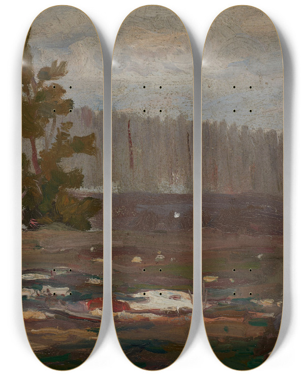 Triptych art skateboard deck of Jan Stanislawski Grey Spring Day by Jan Stanislawski (1860-1907)