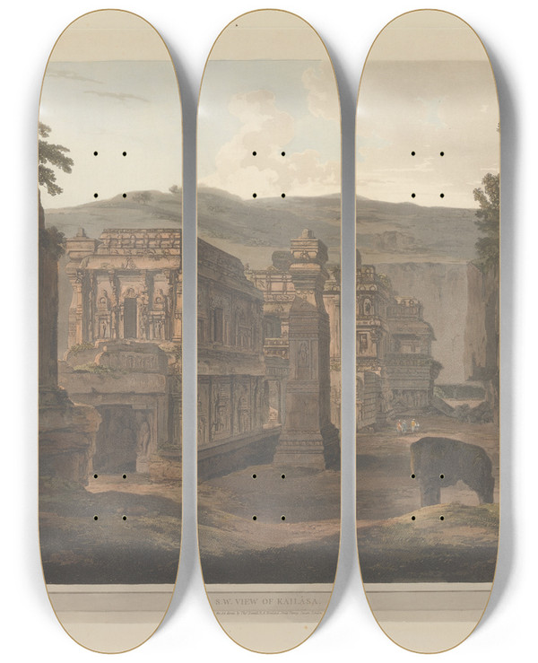Triptych art skateboard deck of Thomas Daniell Oriental Scenery Pl38 by Thomas Daniell (1749-1840)
