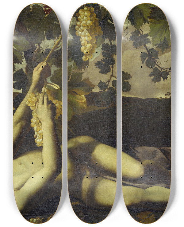 Triptych art skateboard deck of Italian Master The Young Bacchus by Italian Master