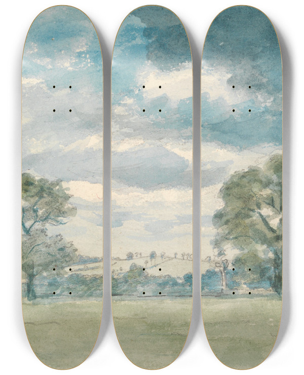 Triptych art skateboard deck of Lionel Constable Summer Landscape by Lionel Constable (1828-1887)