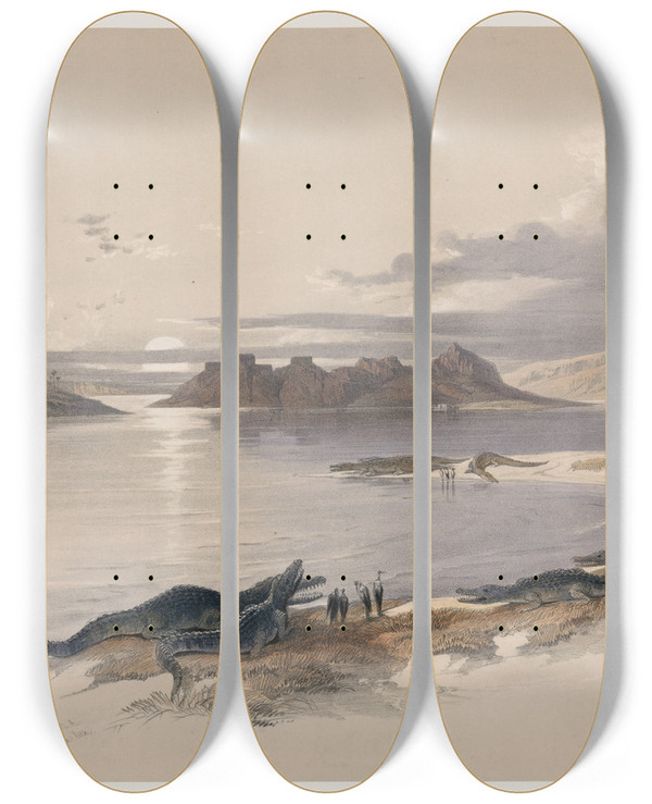 Triptych art skateboard deck of David Roberts Wady Dabod Wadi Dabod Nubia Nov 16Th 1838 by David Roberts (1796-1864)