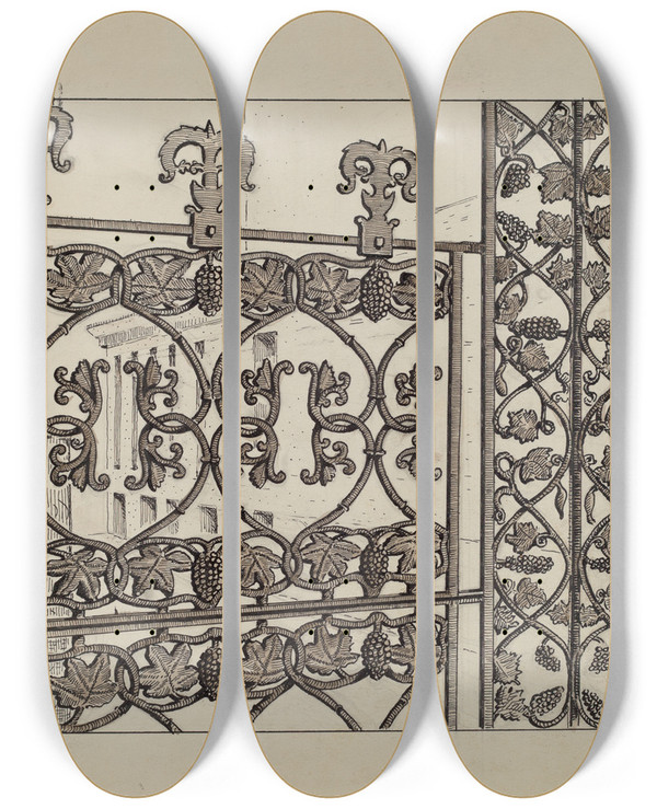 Triptych art skateboard deck of Al Curry Cast Iron Balcony Rail_2 by Al Curry (20-)