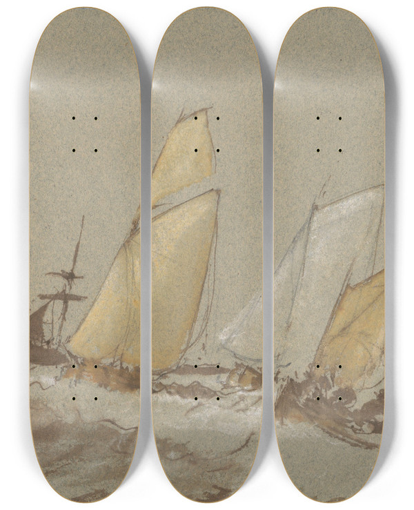 Triptych art skateboard deck of Joseph Mallord William Turner Shipping by Joseph Mallord William Turner (1775-1851)