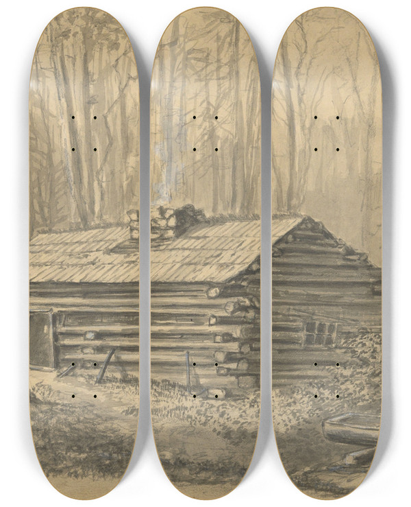 Triptych art skateboard deck of Alfred Wordsworth Thompson Hotel Conway On The Blackwater Midlate by Alfred Wordsworth Thompson (1840-1896)