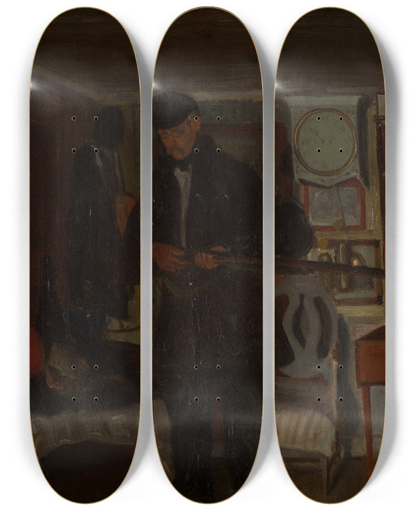 Triptych art skateboard deck of Ernst Josephson The Old Hunter by Ernst Josephson (1851-1906)