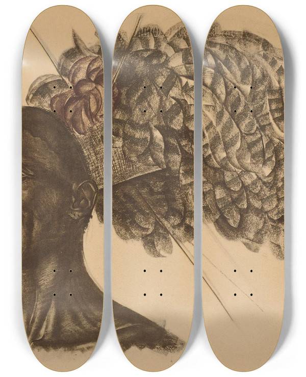 Triptych art skateboard deck of Alexandre Jacovleff Aboura by Alexandre Jacovleff (1887-1938)