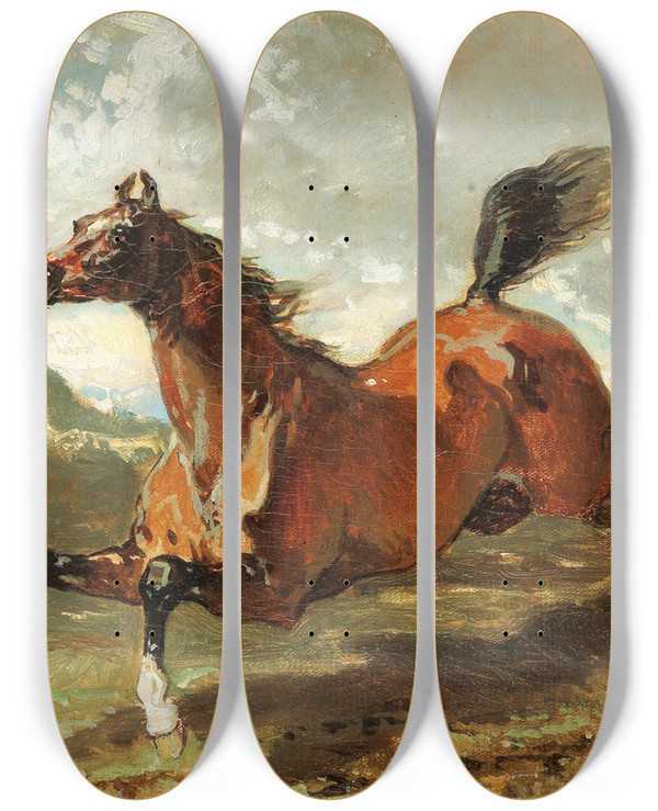 Triptych art skateboard deck of Alfred De Dreux Cheval Au Galop by Alfred De Dreux (1810-1860)
