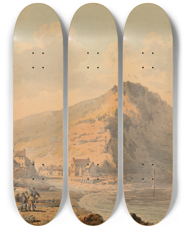 Triptych art skateboard deck of Francis Nicholson Staithes Yorkshire by Francis Nicholson (1753-1844)