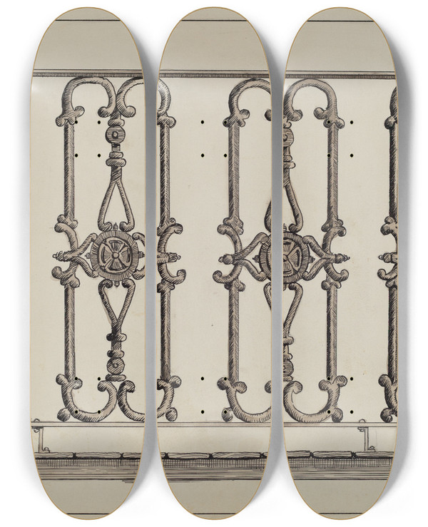 Triptych art skateboard deck of Al Curry Cast Iron Balcony Rail_1 by Al Curry (20-)