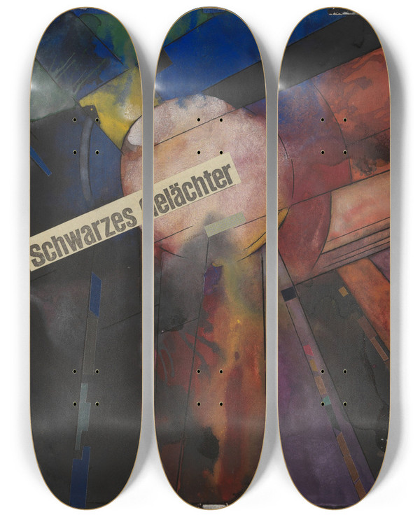 Triptych art skateboard deck of Karl Wiener Schwarzes Gelchter by Karl Wiener (1901-1949)