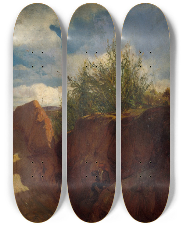 Triptych art skateboard deck of Ramon Mart I Alsina The Path To Granollers by Ramon Marti I Alsina (1826-1894)