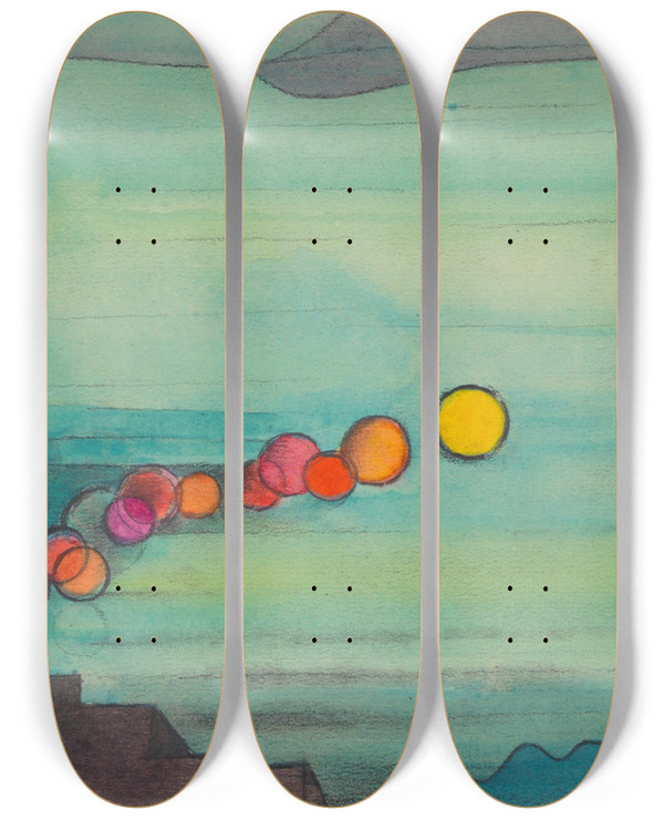 Triptych art skateboard deck of Karl Wiener Ohne Titel Aus Die 150 Bltter Xxvi by Karl Wiener (1901-1949)