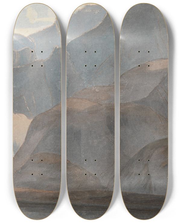 Triptych art skateboard deck of Francis Towne On The Lake Of Como by Francis Towne (1739-1816)