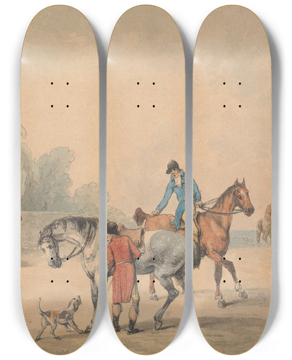 Triptych art skateboard deck of Samuel Howitt Going Out Of Kennel_2 by Samuel Howitt (1756-1822)